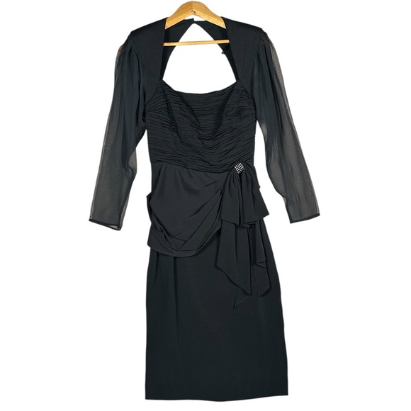 VINTAGE 80’s Rhinestone Accented Backless Black Cocktail Dress - Picture 7 of 15